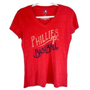 Phillies Baseball Tshirt Size SP‎ Womens V Neck Logo Short Sleeve Small Petite